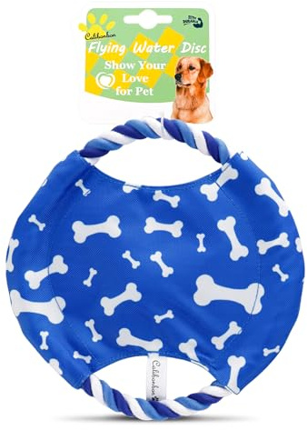Calibonbon Dog Rope Flying Disc Toy with Squeaker | Durable Canvas Center & Braided Cotton Rope Ring | 2-in-1 Fetch & Tug Interactive Toy for Small & Medium Dogs | 9 Inch