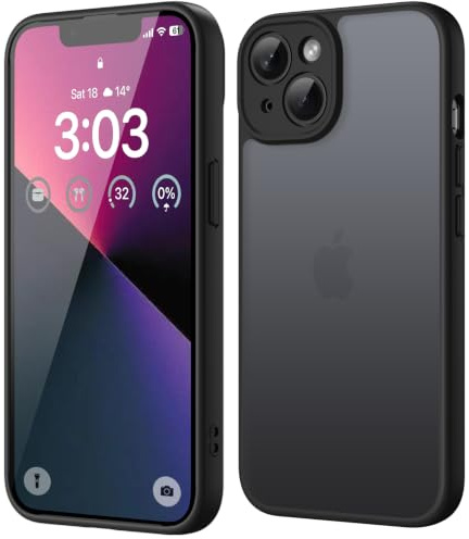 ORDA für iPhone 13 Hülle, Vollständiger Kameraschutz Stoßfest, Schwarz | Matt Handyhülle für iPhone 13 6.1 Zoll, Kratzfest Transluzente Rückseite Schutzhülle, Anti-Fingerabdruck Case