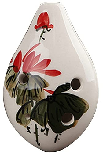 VDLLQYN, Vintage bemalte Blumen 6-Loch SC Keramik Ocarina, exquisite Ornamente ，Keramische Flöte(Lotus a)