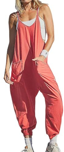 Mamma-jumpsuit, overaller för kvinnor vardaglig sommar overaller ärmlös spagettirem sparkdräkt jumprar, overaller överdimensionerad, Orange, 4XL