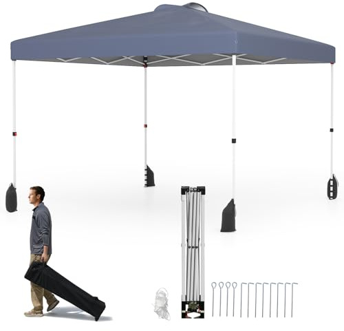 HOMASIS Gazebo 3x3 M da Giardino con Parete Laterale, Gazebo Pop-Up con Borsa per il Trasporto, Tendone da Giardino Impermeabile e Resistente per Campeggio, Spiaggia (Grigio)