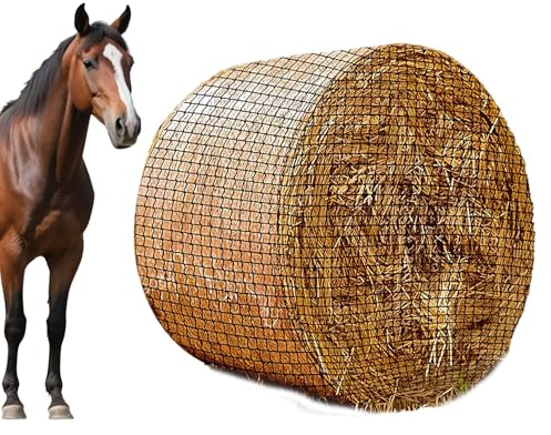 TAZZOR Filet à foin pour balles rondes - Filet à foin rond - Résistant à l'usure - Pour chevaux - Balles rondes - Convient pour râtelier à foin - Dimensions des mailles : 4,5 x 4,5 cm