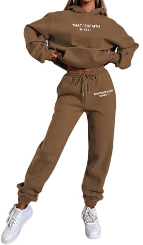 ticticlily Tuta Donna Sportiva Completa Invernale Felpa con Cappuccio Pantaloni Jogging a Gamba Dritta Larga Tute da Ginnastica Sportive 2 pezzi Completi Sportivi A Marrone M