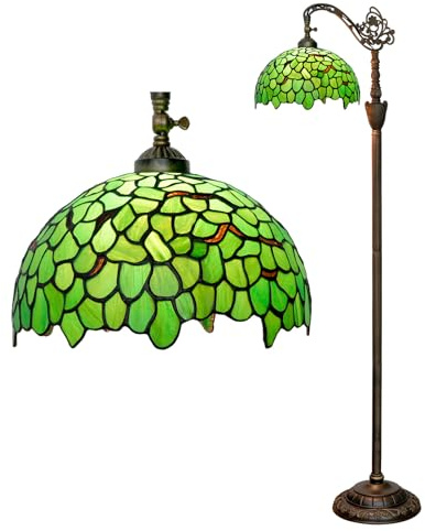 Lámpara de pie arqueada de hoja verde de 12 pulgadas, estilo vintage Tiffany con cuello de cisne, lámpara de lectura ajustable para dormitorio, sala de estar, sofá, esquina, decoración rústica del