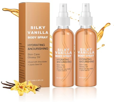 Huile Corps Vanille, Vanilla Essentielle Oil Huile Corps Hydratante au Beurre de Karité et à L'huile de Jojoba, huile Parfumée Corps pour Tous Les Types de Peaux (2pc, 100ml)