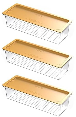 Milageto 3 contenitori trasparenti per spaghetti, versatili e leggeri, 28x10x7 cm, con anelli di misurazione, porta spaghetti lunghi, Coperchio Giallo
