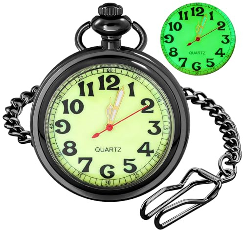 Tiong Black Yellow Classic Shiny Arabic Numeral Men's Quartz Pocket Watch, Quartz Movement with Chain-Black Yellow