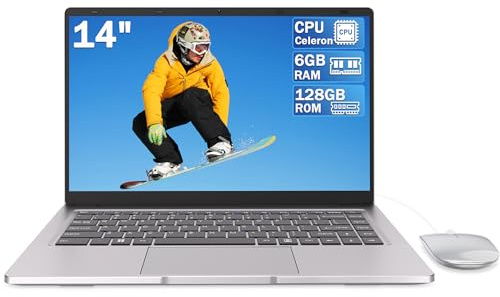 Ordenador portátil 14 pulgadas Dual-Core hasta 2,6 GHz • 6 GB RAM • 128 GB SSD • UHD portatil • WiFi 5G • Mini-HDMI • Teclado membrana • Diseño sin ventilador • Color plateado • Ratón incluido