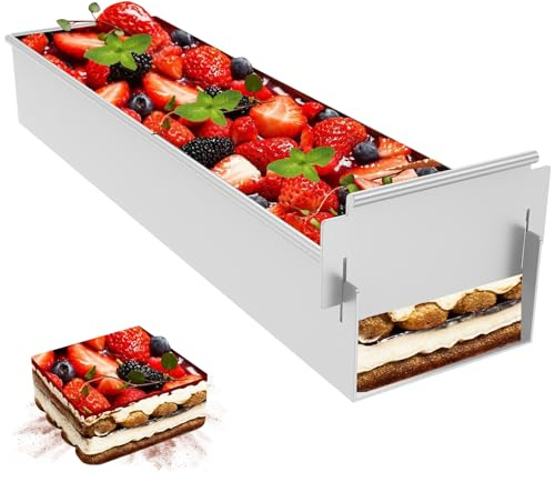 Muross Tiramisu Pan Tiramisu Tray, Rectangular Mousse Cake Mould, Nonstick Aluminum Cake Baking Tray with Removable Baffle Plate, Adjustable Cakes Tin for Cheesecake Mousse Brownies(Style B)
