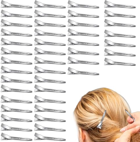 Lot de 45 Pinces à Cheveux Bec de Canard 5,5 cm en Métal Argenté Antirouille, Pinces Plates avec Trous pour Coiffage, Découpage et Usage Salon Professionnel