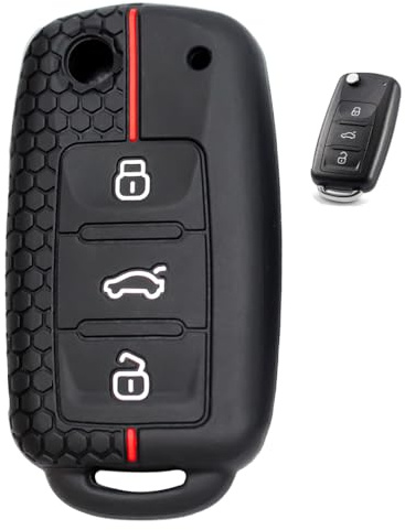 3-Tasten Autoschlüssel Hülle VW, Silikon Golf Schlüsselbox Cover Zubehör | Schlüsselhülle Cover für VW T4 T5 T6 Amarok Polo Schutzhülle Schlüsselgehäuse (Rot)