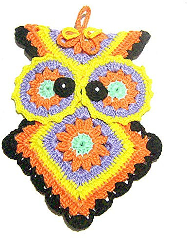 Presina Gufetto Multicolore ad Uncinetto 14x20 cm, in Cotone, Protezione Calore Cucina, Idea Regalo Mamma e Nonna (27PRS)