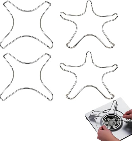 LEIIERUY 4 Stück Gasherd Aufsatz aus Edelstahl – 2X Kreuz + 2X Fünfeck Topfträger – Universal Wok Ring & Kaffeekocher Aufsatz für Gaskocher – Ultraleicht & Stabil