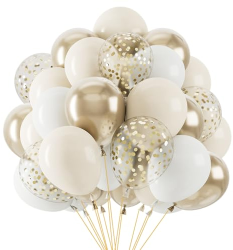 68 Stück Luftballons Beige Gold, Sandweiß Goldene Luftballons Geburtstag, Helium Ballons Konfetti Ballons Gold, Luftballons Hochzeit Boho, Geburtstagsdeko Babyparty Taufe Verlobungsdeko Kommunion