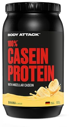 Body Attack 100% CASEIN PROTEIN - Banana Cream - 900 g Dose - Hochwertiges Protein Pulver für Muskelaufbau Training -langanhaltende Eiweiß Versorgung -ideale Ergänzung zu Whey Protein | hochwertiges Protein Pulver für Muskelaufbau Training, langanhaltende Eiweiß Versorgung, sehr cremig
