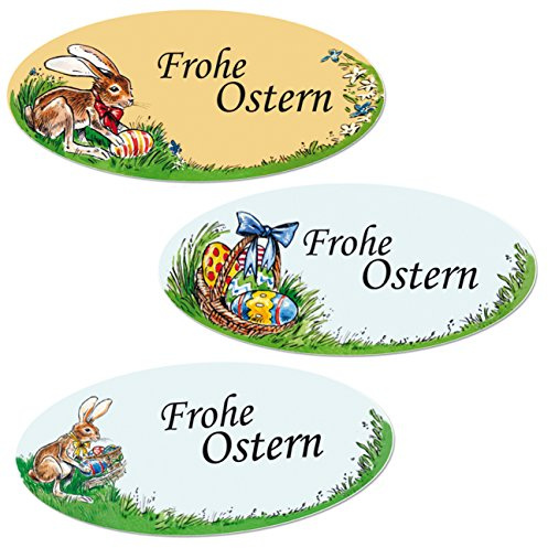 Geschenke mit Namen 1395 Osteretiketten mit Aufdruck: Frohe Ostern, 60 Stück, circa 56 x 23 mm, grün