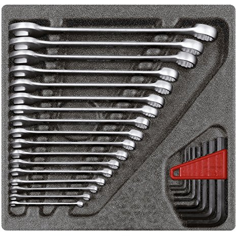 GEDORE red Ringmaulschlüssel- und Winkelschraubendreher-Satz im 2/3 Schaumstoffmodul, 26-teilig