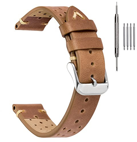 Rally Racing Leder Uhrenarmband für Herren, Perforiert, 18mm 20mm 22mm