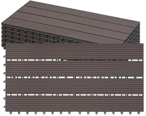 Laneetal WPC Fliesen 6er Set, für Terrasse Balkon, Terrassenfliesen Klicksystem, Bodenfliesen für außen, 30 x 60 cm, Kaffeebraun
