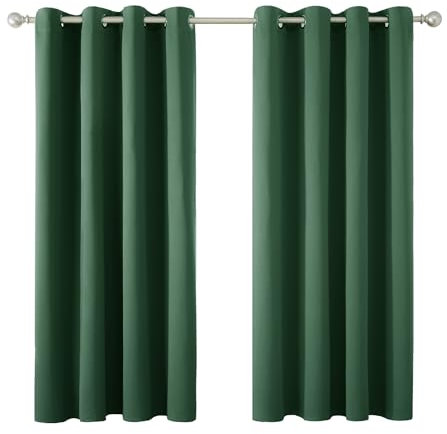 Deconovo Room Darkening Curtains Eyelet Blackout Curtains Thermal Insulated Curtains for Boys Bedroom Dark Green 42 x 54 Inch 2 Panels