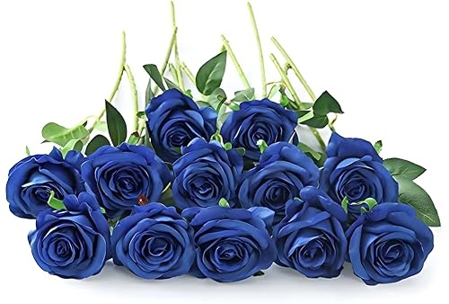 Laelfe 12 Pcs Royal Blue Artificial Roses, 53 cm Long Stem | Faux Silk Rose Fake Flowers for Wedding Bridal Bouquet Party Table Centerpiece Home Garden Hotel Office Decorations