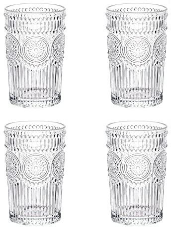 LOYUYU Set von 4, Romantische Wassergläser, 350ml Premium Trinkgläser Tumbler, Vintage Gläser Set für Saft, Getränke, Bier, Cocktail