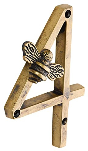 Traditionelle Hausnummer aus Messing mit Bienen Design Modernes 5 Zoll Türschild; Nummernschilder Straßen/Hausadresszahlen (4)