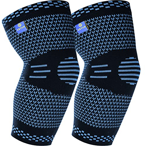 ABYON 1 Paire Coudière de Compression pour Homme et Femme, Manchon de Compression Maintien pour Coude de Tennis, Coude de Golf, Gymnase, Tendinite, Soulagement des Douleurs Articulaires(Bleu,L)
