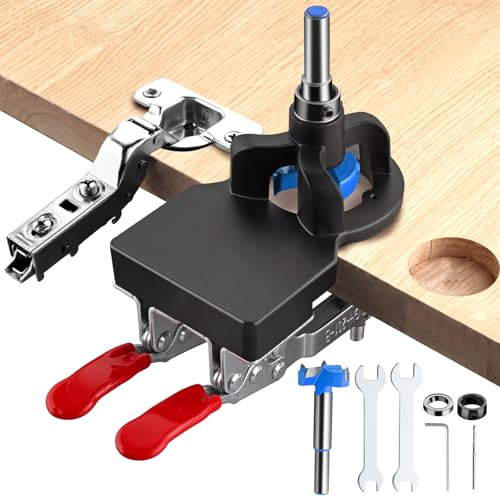 XUNTOP Bisagra Oculta Jig 35mm Jig Bisagra Oculta con Llave Allen Bisagra Agujero Perforadora con Sierra de 35 mm Perforadora de Bisagra de Doble Abrazadera para Muebles de Madera Puerta Gabinetes