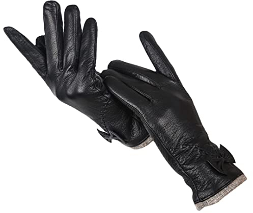 Damen Winter Echtleder Handschuhe Damen Schaffell Handschuhe Damen Outdoor Handschuhe, Schwarz , 9
