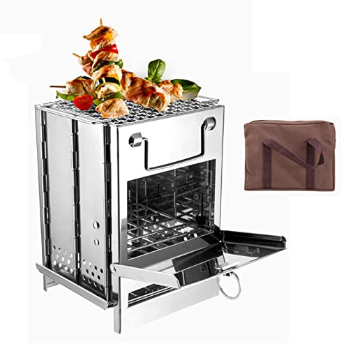 Parrilla de barbacoa plegable portátil de acero inoxidable para camping, parrilla cuadrada de carbón al aire libre, fogata de leña, estufa de barbacoa (20 x 20 x 27 cm)