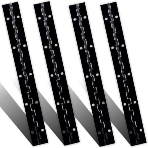 Lot de 4 charnières continues et piano de 30,5 cm, charnières continues en acier inoxydable robuste avec trou pour boîte aux lettres, meubles en bois, boîtes de rangement, porte d'armoire, piano, noir