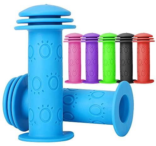Fahrradgriffe Kind - Lenkergriffe für Kinder Fahrräder, Roller, Dreiräder, Laufräder 22mm, Prallschutz, lang 105mm (Blau)