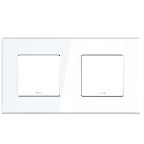 PULSAR Lichtschalter Wechselschalter Unterputz Glas Weiß 2 Fach, Ein-/Aus Schalter mit Wechsel Schalter 10A 250V Moderner Doppelschalter Wandschalter