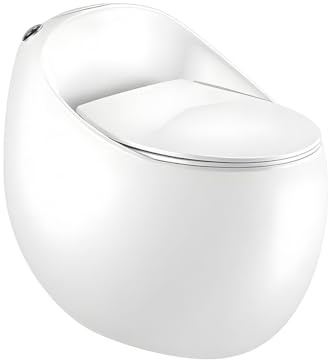 EGO INTERIORS Premium Line | Einteiliges Stand-WC mit eingebautem Spülkasten | Komplett-Set | kompakt | randlos | Sitz mit SoftClose-Absenkautomatik | Quick-Release-Scharniere | weiße Keramik