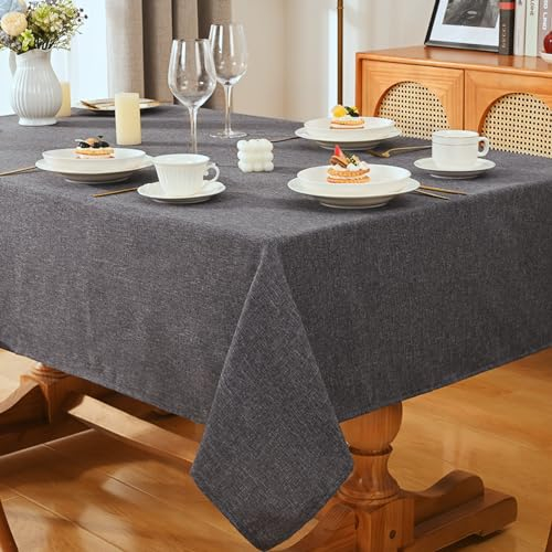 Yrendenge Leinenoptik Tischdecke Wasserabweisend Tischtuch Abwaschbar Tischwäsche, Fleckschutz Leinen Optik Tischdecken, Lotuseffekt Tischdecke, Pflegeleicht Leinendecke Hellgrau, 130x160 cm