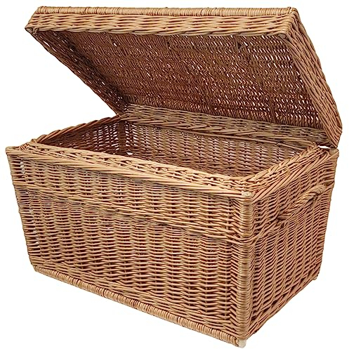 weeco Cestino in vimini da 60 cm con coperchio, in vimini marrone, rettangolare