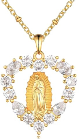 Joliernelle Unsere Liebe Frau von Guadalupe Gold Halskette mit Anhänger für Damen Jungfrau Maria Schmuck