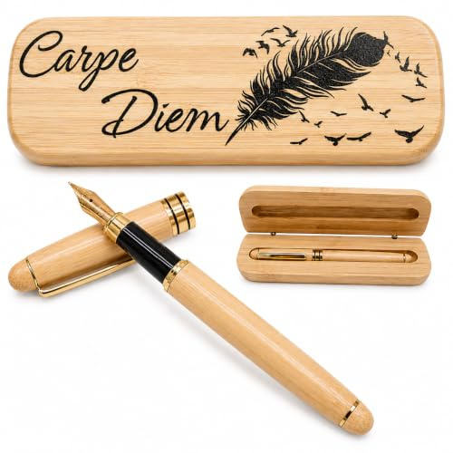Amore Legno Sforza Stylo stylographique élégant, idées cadeaux pour homme et femme, cadeaux de remise des diplômes d'anniversaire avec phrases de motivation, boîte en bois de bambou