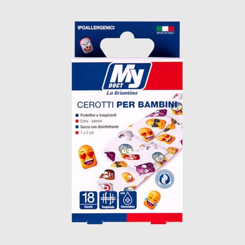 My Doct Cerotti Kids Tattoo Effect Fantasie Emoji Assortite per Bambini, Disinfettanti e Protettivi, Formato 7x2 cm, 18 pezzi