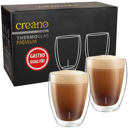 Creano Vasos de doble pared para beber de 400 ml, juego de 2 unidades, calidad gastronómica, 100% aptos para lavavajillas, novedad 2024