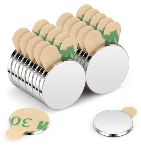 Wukong Neodymmagneter självhäftande 10 x 1 mm | 20 stycken, extre starka minimagneter runda små magneter för magnettavla för anslagstavlor, kylskåp, hantverk, kontor, kök