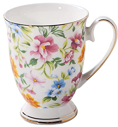 Tasse à thé en céramique – 300 ml – Tasse à café en céramique faite à la main avec poignée – Tasse à thé en porcelaine anglaise – Couleurs vives et motifs – Passe au lave-vaisselle pour la maison, le