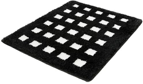 Kleine Wolke Badteppich Boxes Schwarz-Weiß 55 x 65 cm | OEKO-TEX zertifiziert, rutschhemmende Unterseite, für Fußbodenheizung, maschinenwaschbar, 100% Polyacryl