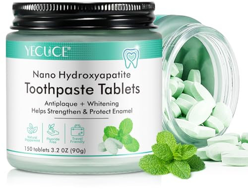 Toothpaste Tablets, Whitening, Anti-Cavity, Nano Hydroxyapatite Toothpaste Tabs, Fluoride Free, Antiplaque, Strengthen & Protect Enamel, Travel Mouthwash Tablets, Chewable Toothpaste Tablet, Spearmint
