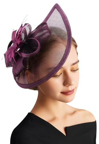 DRESHOW Fascinator Hüte für Damen Pillbox Hut mit Schleier Stirnband und Einer Gegabelten Clip Tea Party Kopfbedeckung