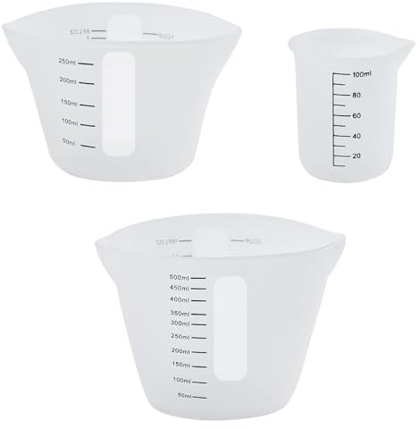 Tazas medidoras de silicona, juego de 3 tazas medidoras de silicona, tazas medidoras de silicona 100/250/500 ml, tazas medidoras de silicona epoxi, juego de tazas medidoras de silicona, para moldes