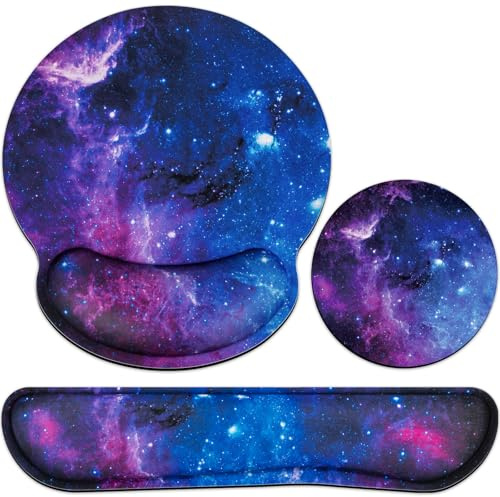 3-in-1 Mauspad Set mit Gelkissen+Handballenauflage Tastatur+Cup Pad | Acezeek Ergonomisches Mauspad mit Memory Foam,Mouse Pad Schmerzlindernd,Rutschfest Gaming Mauspad für Zuhause,Büro,Spiele