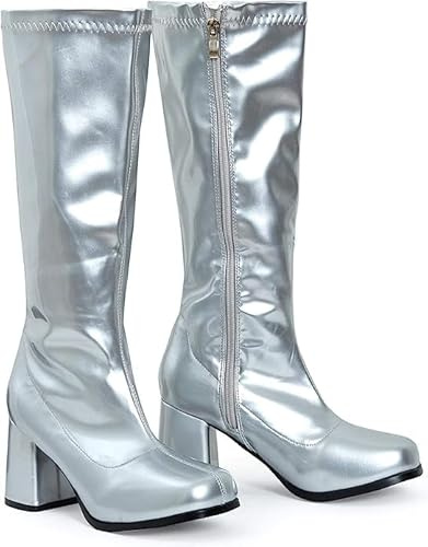 Bismaa New Women’s 1960’s 70’s Retro Knee-High Long Heel Gogo Boots Ladies Fancy Dress Party Go Go Boots With Side Zip Closure Size 3-12 UK
