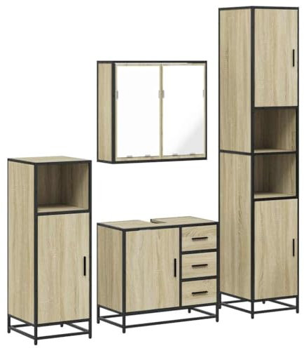 vidaXL 4-TLG. Badmöbel-Set Sonoma-Eiche Holzwerkstoff, Badmöbelset, Badezimmerschrank, Badezimmerunterschrank, Badmöbel, Badezimmer Unterschrank
